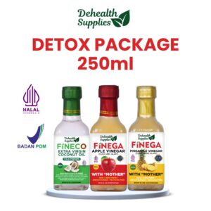 DETOX PACKAGE – Cuka Apel 250ml Kaca & Cuka Nanas 250ml Kaca & VCO 250ml Kaca